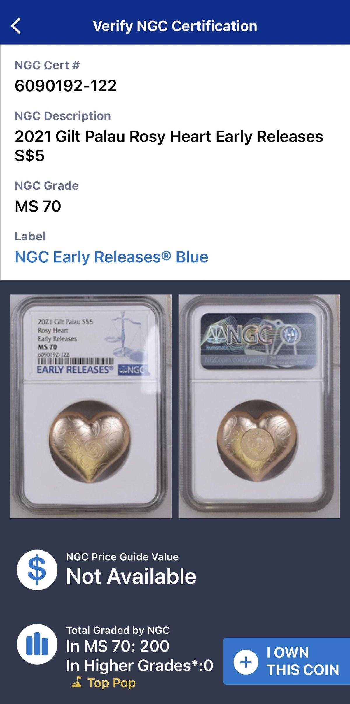 NGC鑑定MS70+ER】2021年 パラオ ローズ・ピンクゴールド NGC鑑定MS70+ER】2021年 パラオ ローズ・ピンクゴールド