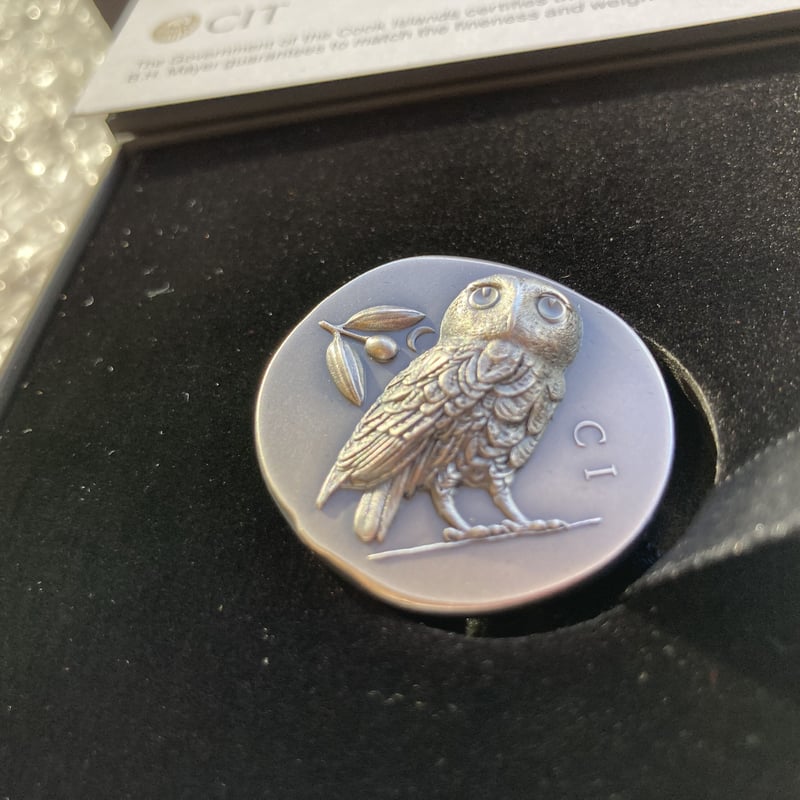 アテネ フクロウ銀貨 $5 1オンス銀貨 クック諸島 アンティーク アテネ フクロウ銀貨 $5 1オンス銀貨 クック諸島 アンティーク