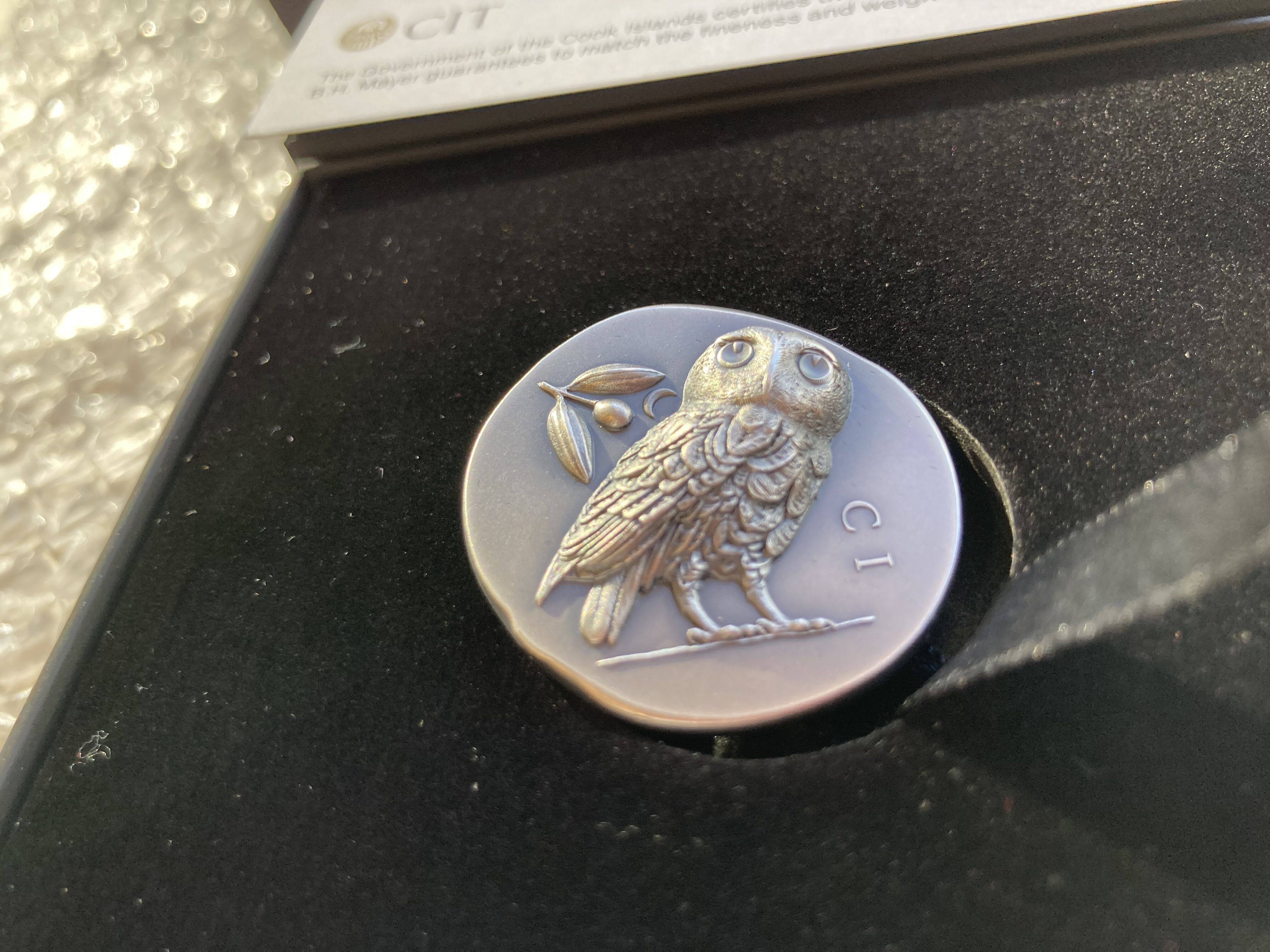 アテネ フクロウ銀貨 $5 1オンス銀貨 クック諸島 アンティーク仕上げ