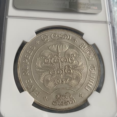 NGC鑑定MS66 1957年 イギリス領セイロン島 5ルピー銀貨 シルバーコイン 仏教2500周年 釈迦涅槃 スリランカ 英国 トップポップ