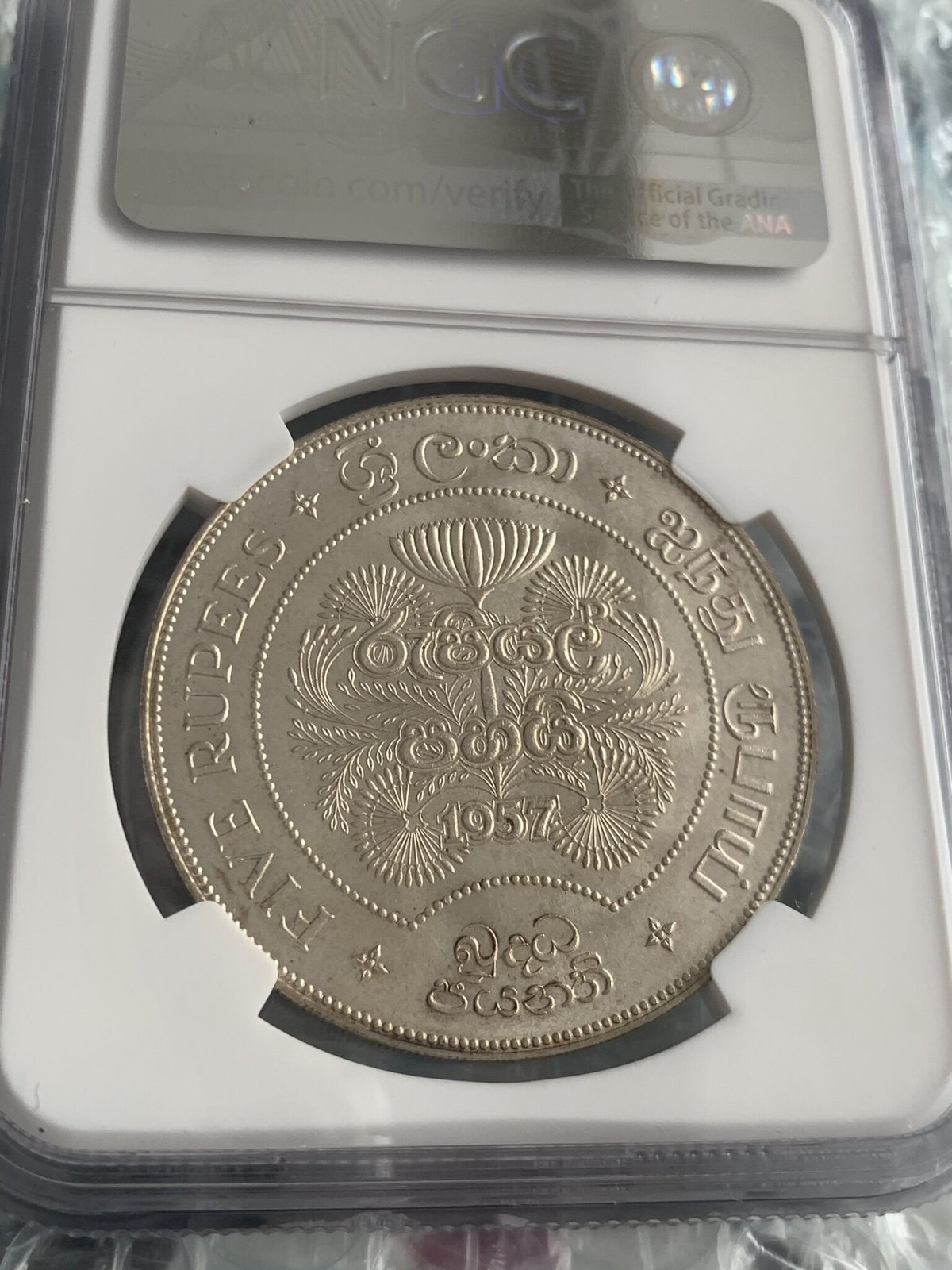 1957年 セイロン 旧 5ルピー 銀貨 仏教2500年記念 アンティークコイン ...