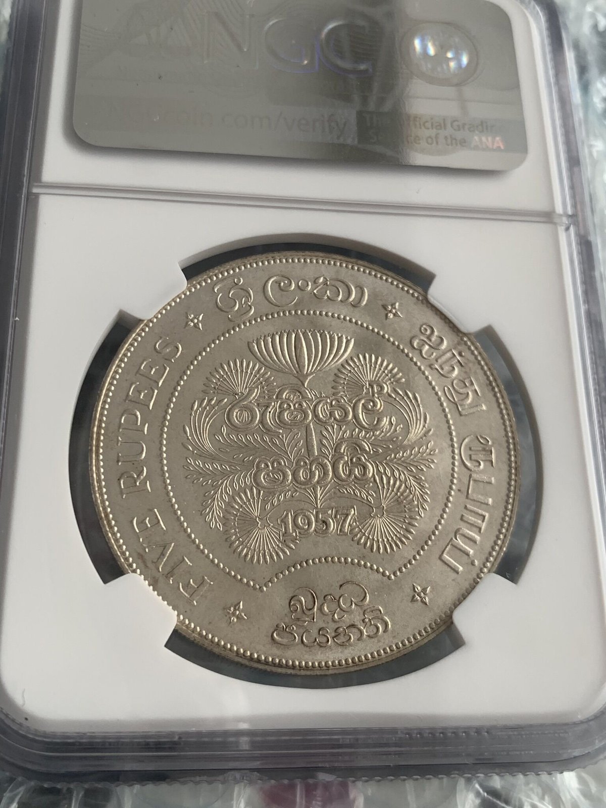 NGC鑑定MS66 1957年 イギリス領セイロン島 5ルピー銀貨 シルバー