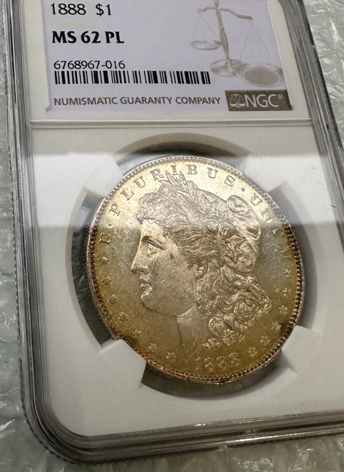 ウルトラハイレリーフ　モルガン銀貨　プルーフ プルーフライク版・トーン有】NGC鑑定MS62PL 1888年 モルガンダラー
