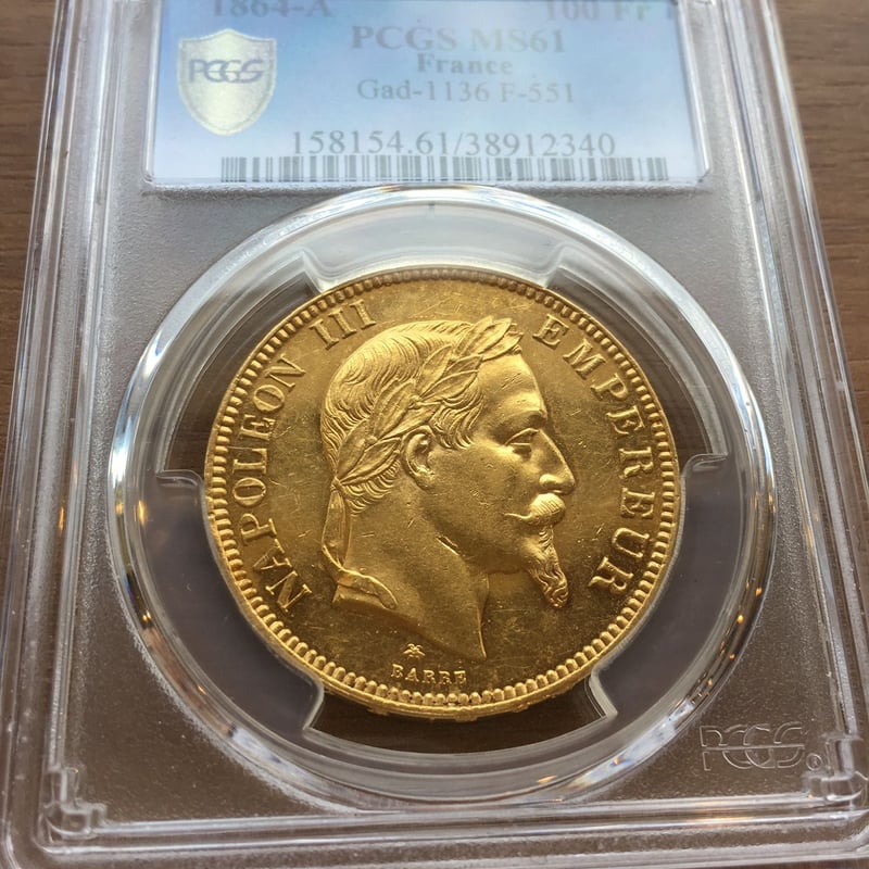 1864A PCGS MS61 G100 Francs gold coin フランス ナポレオ