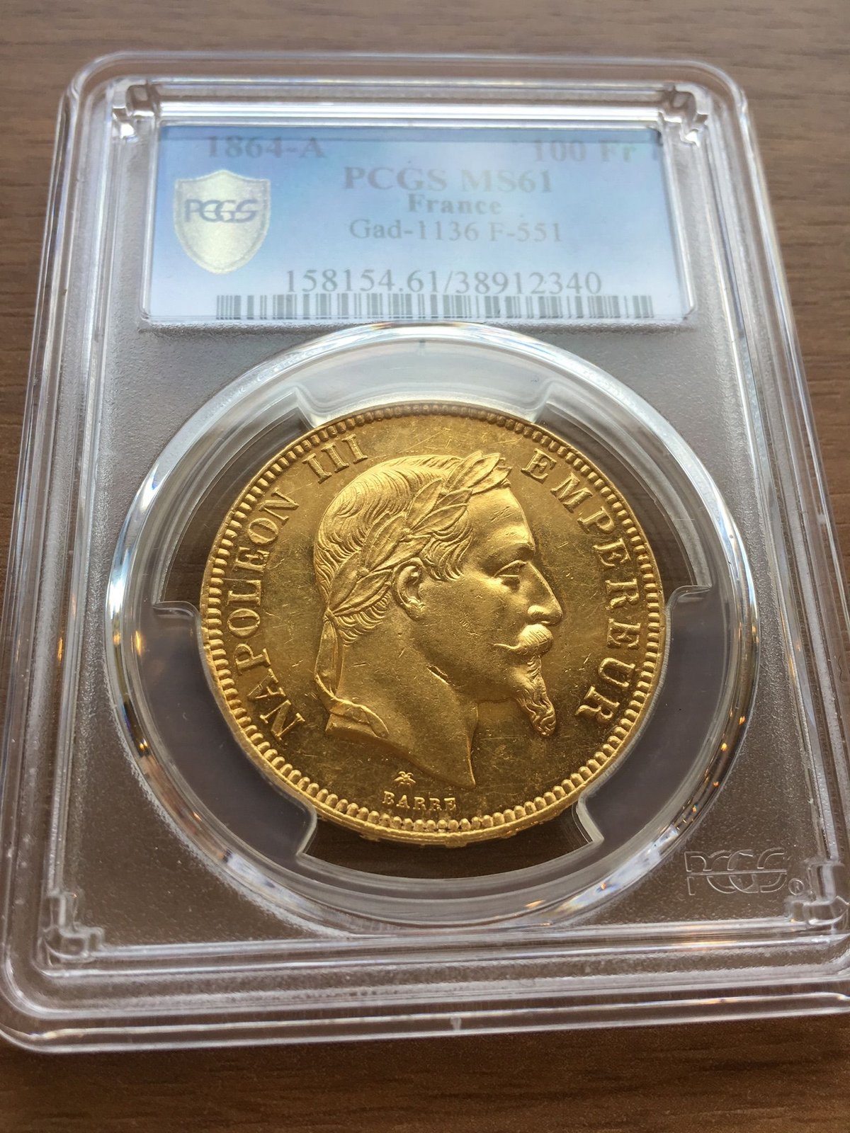 1864A PCGS MS61 G100 Francs gold coin フランス ナポレオ