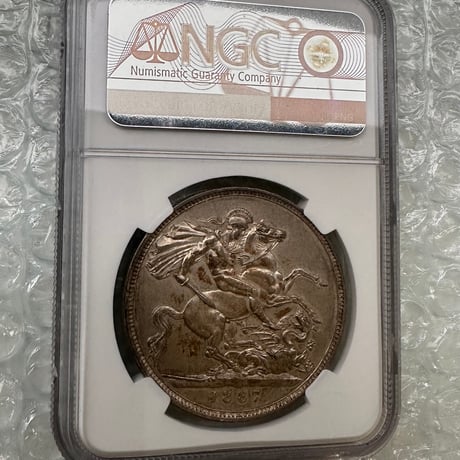 NGC鑑定AU58 ジュビリーヘッド 1887年 クラウン銀貨 ヴィクトリア女王 シルバー アンティークコイン イギリス 英国 ハーフではない Royal Mint Victoria