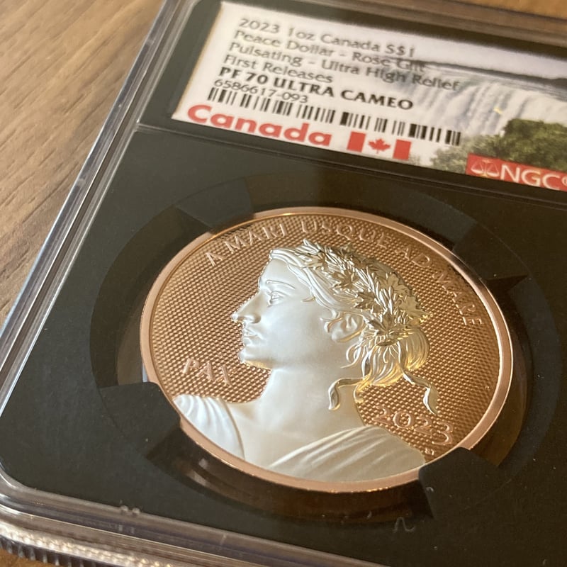 NGC70鑑定 カナダ 2023 ウルトラハイレリーフ銀貨 Gilt ローズゴールド