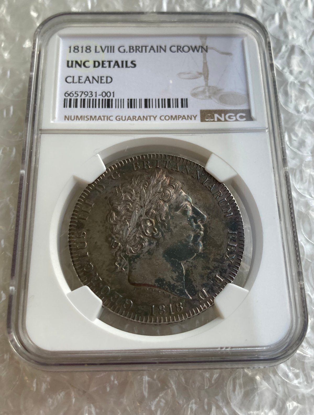 1818年LⅧ クラウン銀貨 ジョージ3世 NGC鑑定UNC ピストルッチ 聖