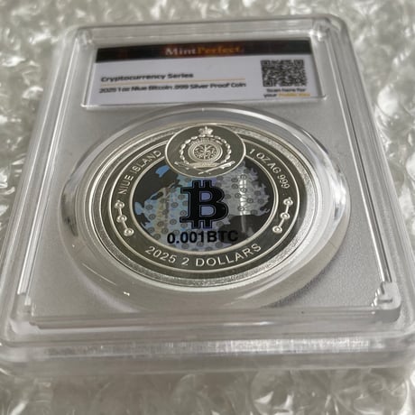 【※0.001BTCが内蔵】ビットコイン モチーフ ミントパーフェクトスラブ入り 2025年 ニウエ国 2ドル 1オンス銀貨 シルバー プルーフコイン 暗号資産 暗号通貨