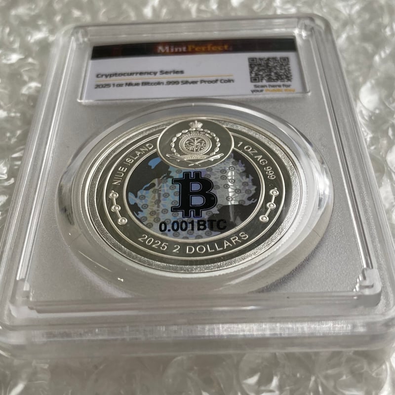 0.001BTCが内蔵】ビットコイン モチーフ ミントパーフェクトスラブ入り
