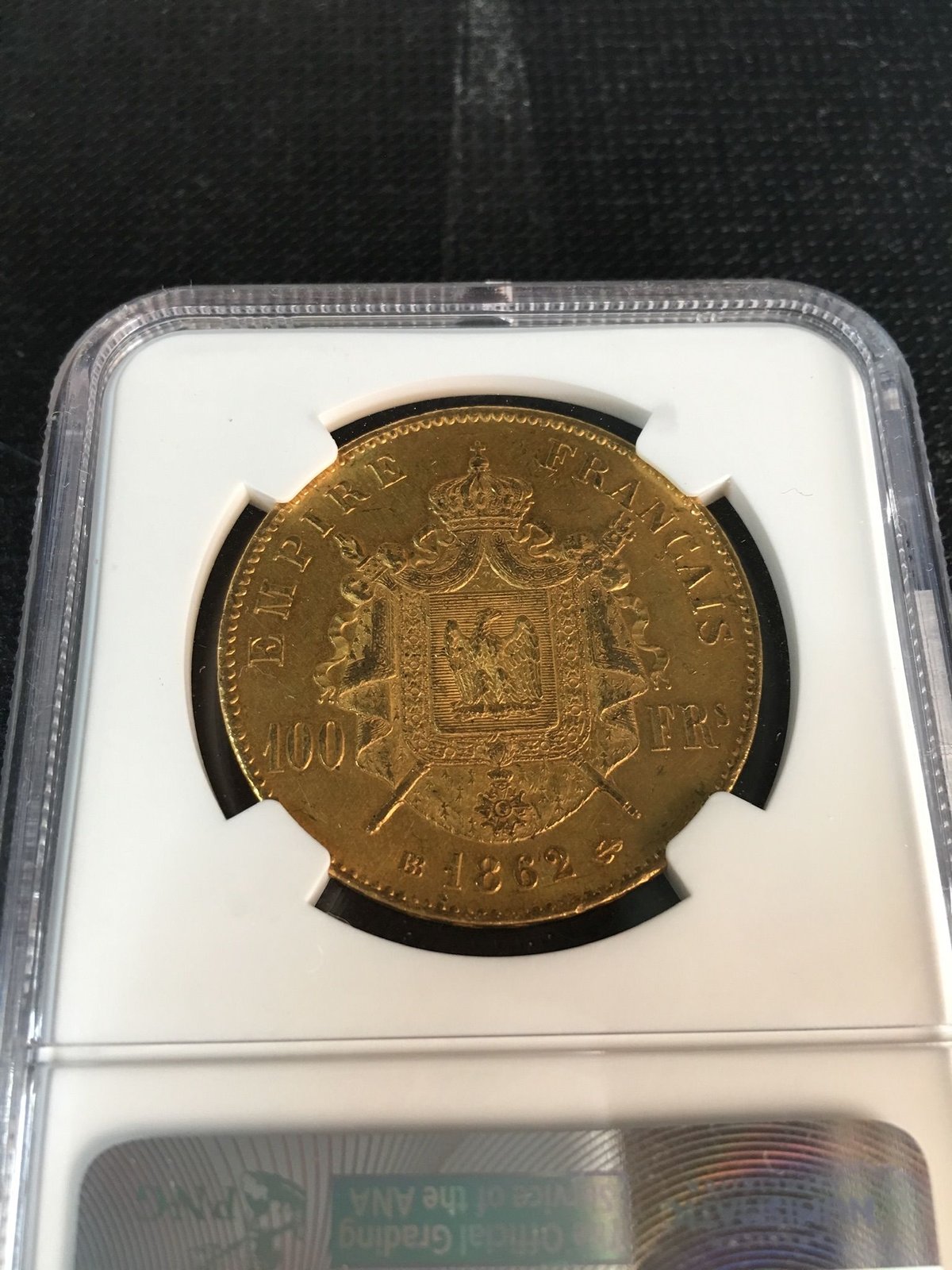 ストラスブール鋳造】1862BB NGC MS62 G100 Francs gold coi