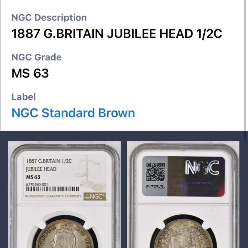 NGC鑑定MS63 1887年 ハーフクラウン銀貨 ヴィクトリア女王 ジュビリー