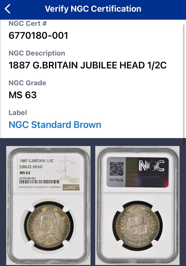 NGC鑑定MS63 1887年 ハーフクラウン銀貨 ヴィクトリア女王 ジュビリー