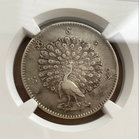 【NGC鑑定XF45】 ビルマ ミャンマー 孔雀 クジャク 1チャット銀貨 1852年 シルバーコイン 東南アジア アンティークコインBurma Kyat peacock