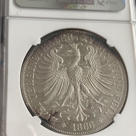 【NGC鑑定UNC】ドイツ フランクフルト 1866年 フランコニア 2ターラー銀貨 シルバー アンティークコイン グルデン ギルダー UNC Details “Surface Hairlines“
