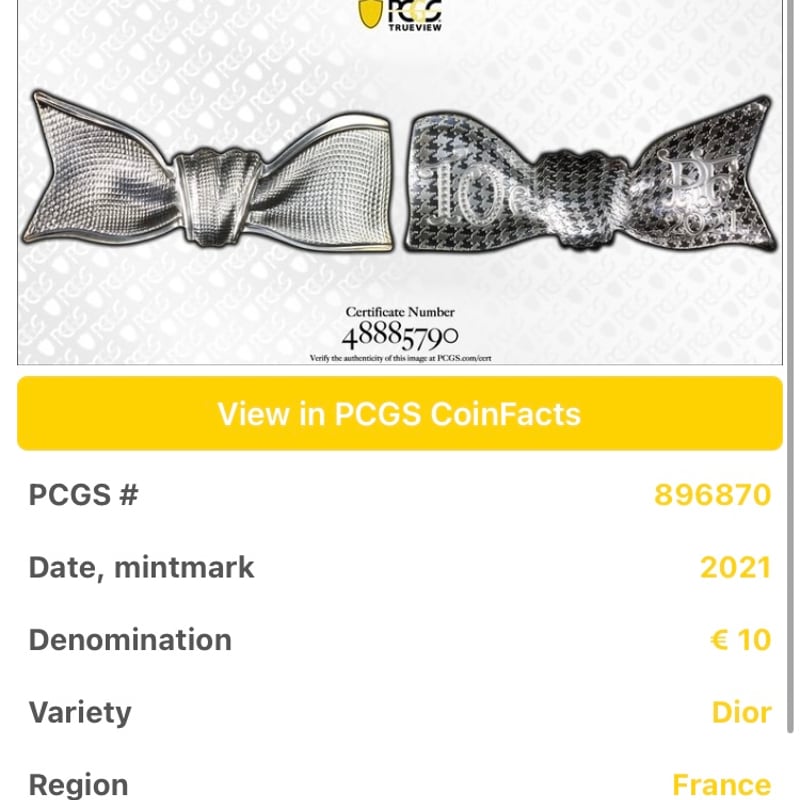 最高鑑定 【PCGS鑑定PR70】Dior公式 フランス造幣局 2021