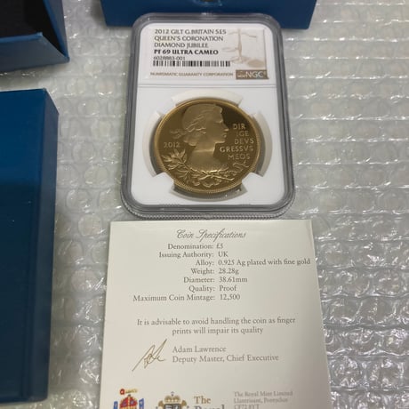NGC鑑定PF69 ダイヤモンドジュビリー 2012年 エリザベス女王60周年記念 Gilt版 5ポンド銀貨 シルバープルーフコイン ヤングヤング Royal Mint