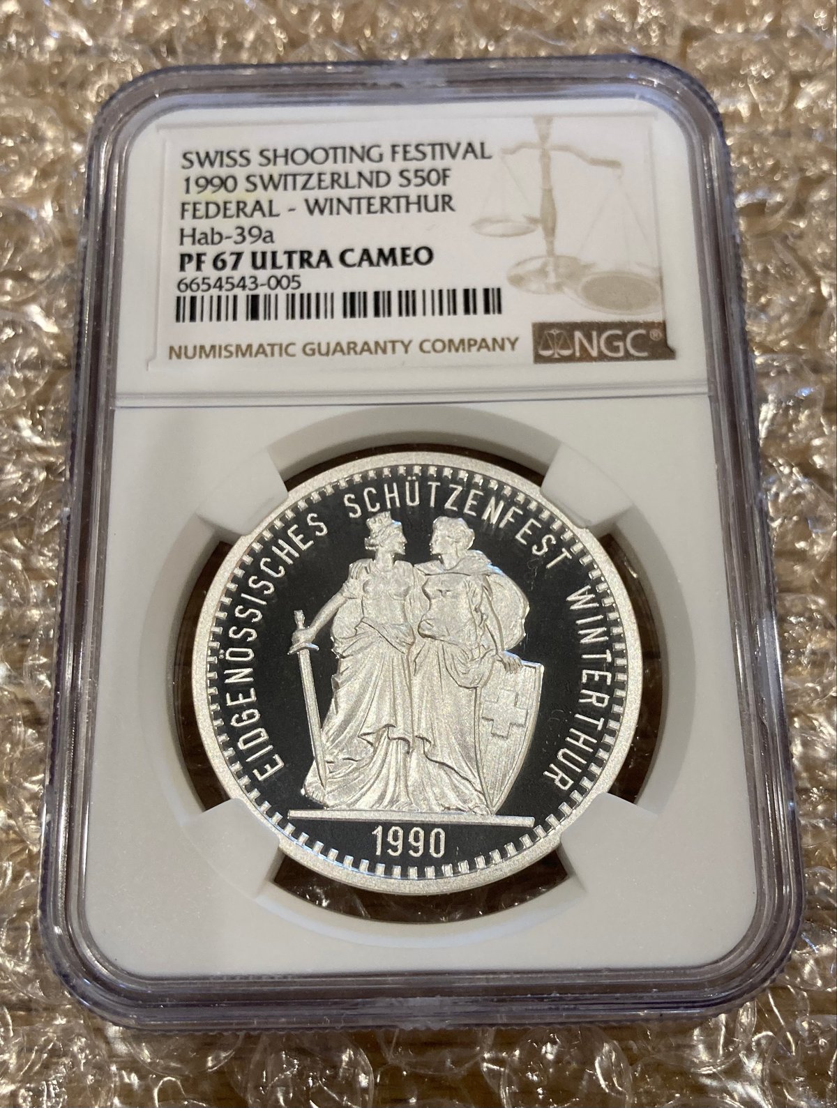 1990年 スイス連邦現代射撃祭記念 ヴィンタートゥール 50フラン銀貨