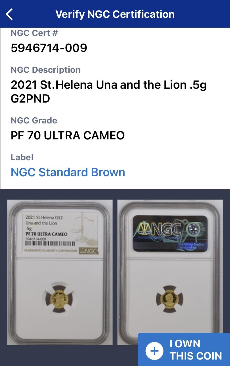 NGC70鑑定 ウナとライオン 2021年 イギリス領セントヘレナ造幣局 £2 1
