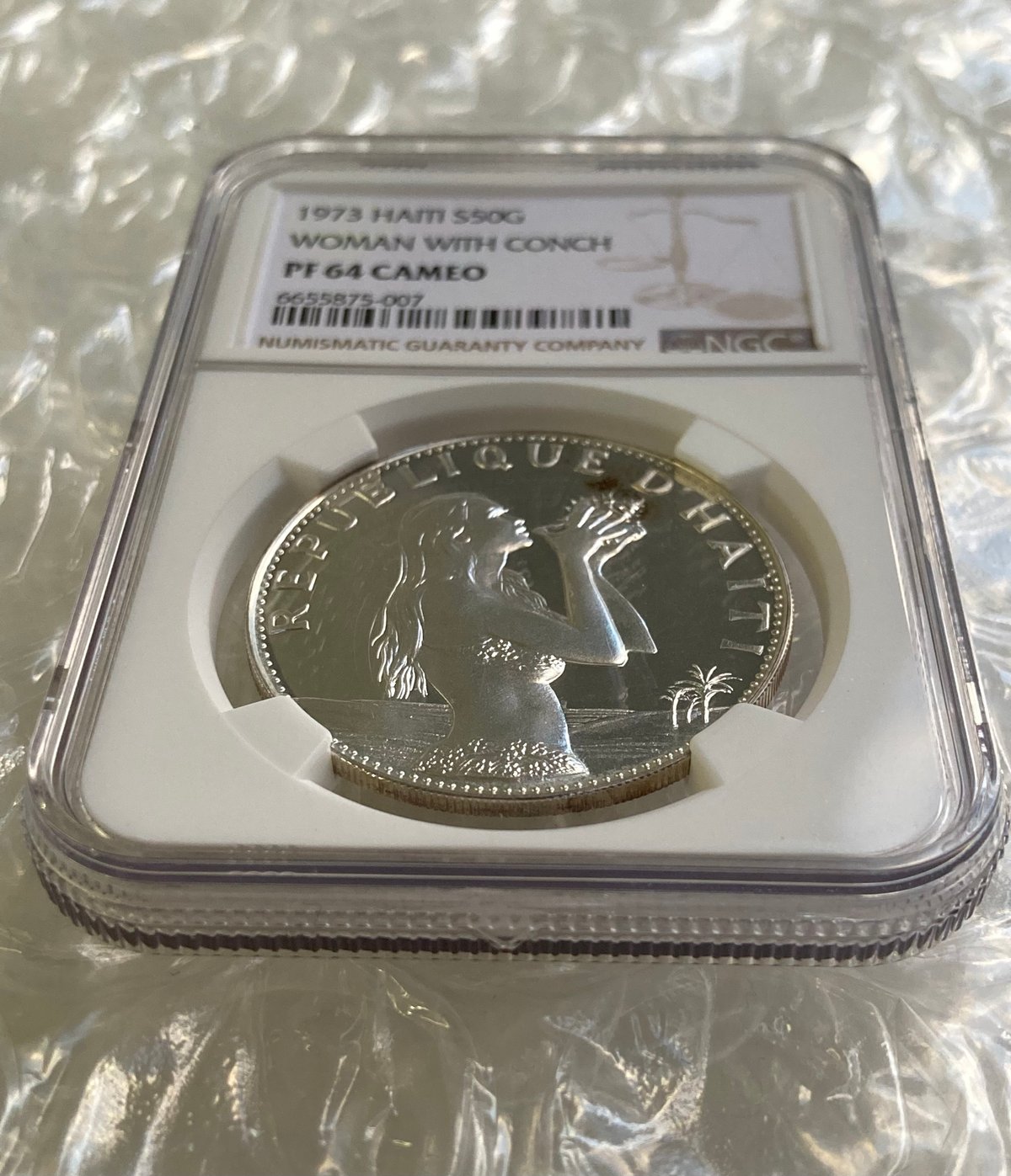 1973年 ハイチ 貝を持つ少女 マーメイド NGC鑑定PF64C 50グールド銀貨