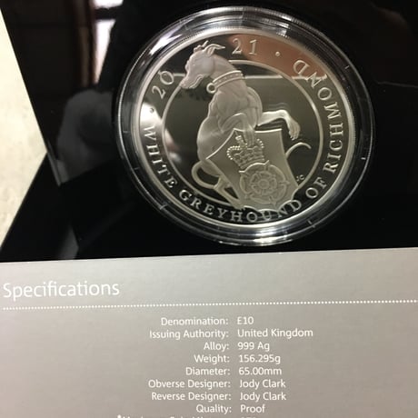 2021 ロイヤルミント クイーンズビースト ホワイトグレイハウンド 5オンス 10ポンド銀貨 プルーフコイン シルバー 英国 イギリス royalmint