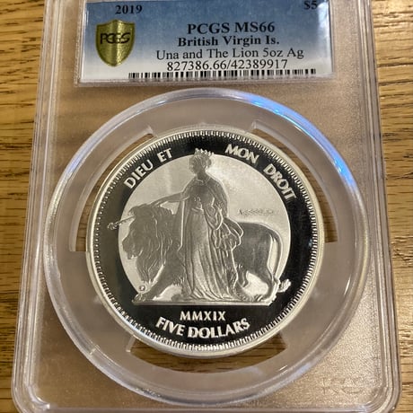 【PCGS鑑定MS66】 5オンス ウナとライオン 2019 イギリス領 ヴァージン諸島 5ドル銀貨 5oz シルバーコイン 英国 BVI Una Lion BU版