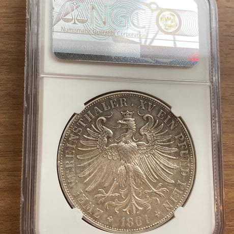 NGC鑑定AU58 ドイツ フランクフルト フランコニア 1861年 2ターラー銀貨 シルバー アンティークコイン ターレル taler thaler 2T