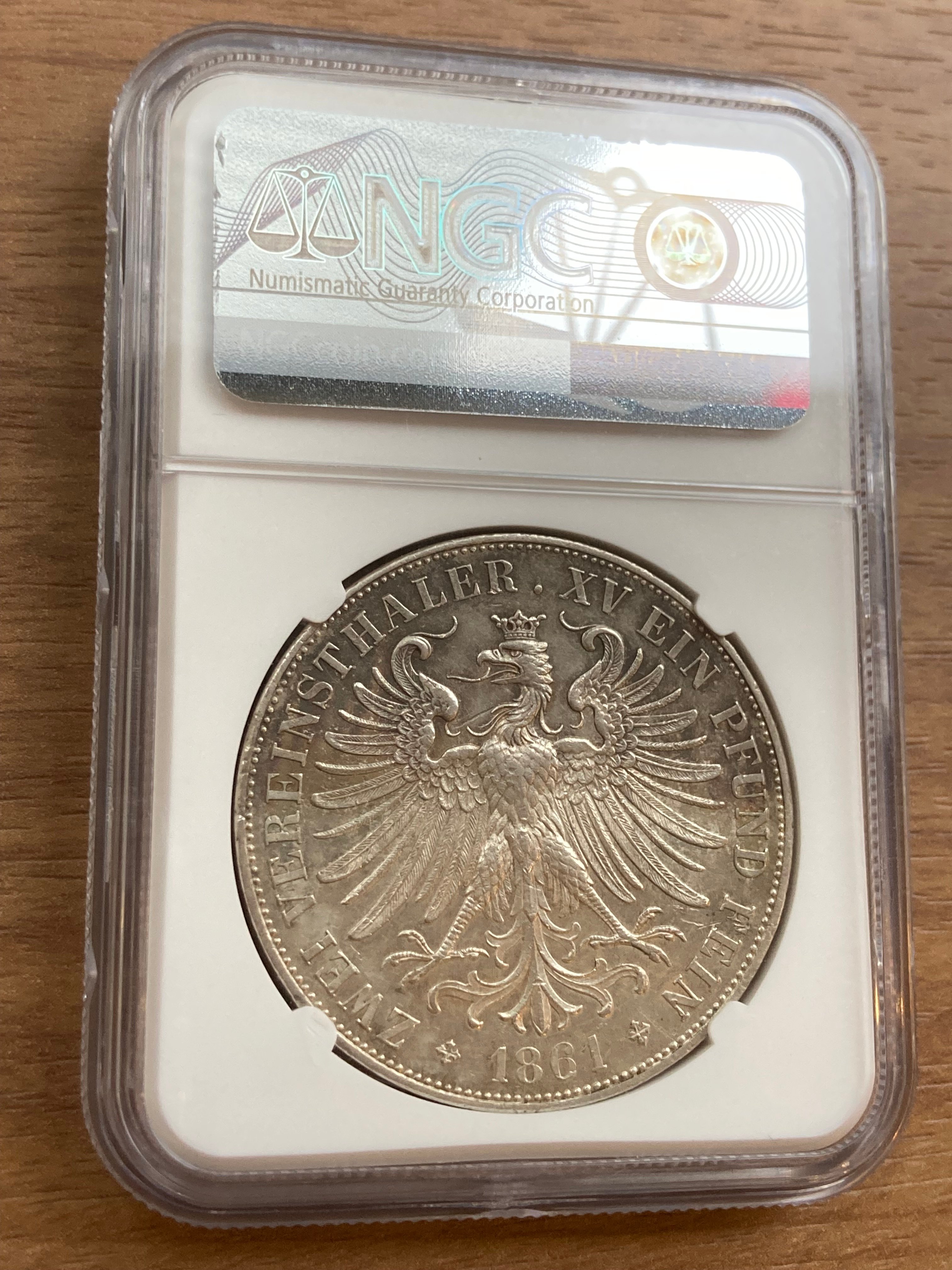 NGC鑑定AU58 ドイツ フランクフルト フランコニア 1861年 2ターラー