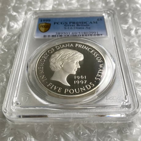 PCGS鑑定PR69DCAM 1999年 イギリス ダイアナ妃追悼祈念 5ポンド銀貨 S-L6 シルバープルーフコイン 英国 ロイヤルミント