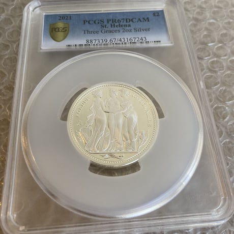 【PCGS PR67DCAM】2オンス銀貨 スリーグレイセス 2021年 セントヘレナ 2oz シルバー プルーフコイン ウナとライオンのウィリアムワイオン作　Three Graces