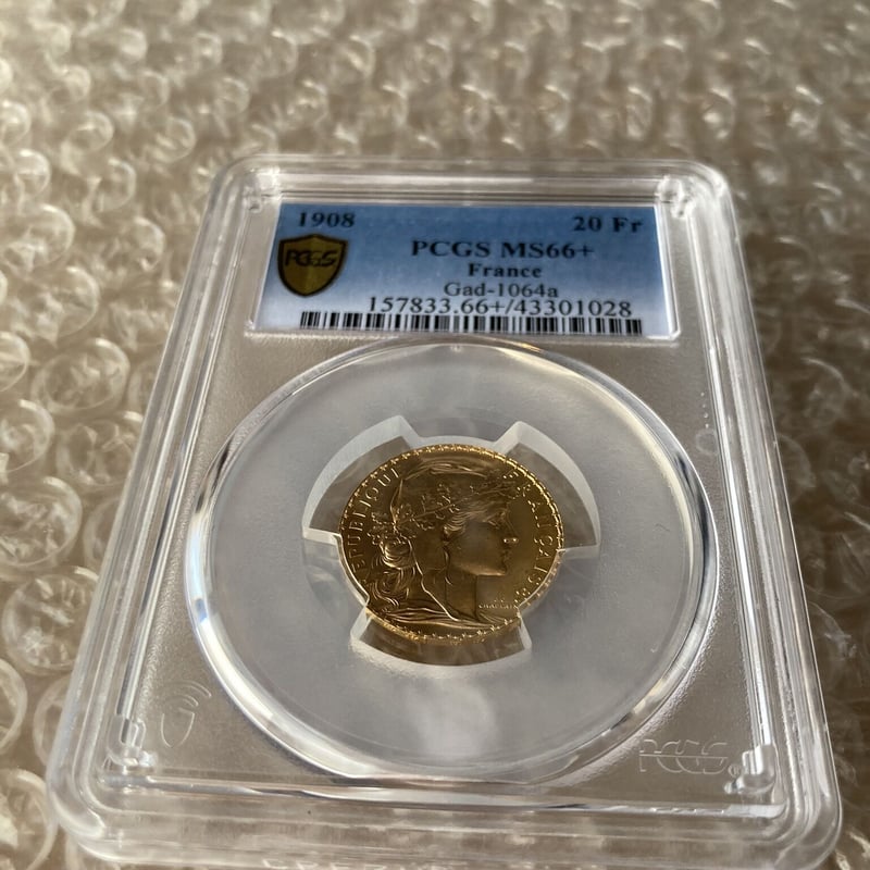 1908年・PCGS MS66+】フランス 20フラン ルースター金貨 ゴールド アン
