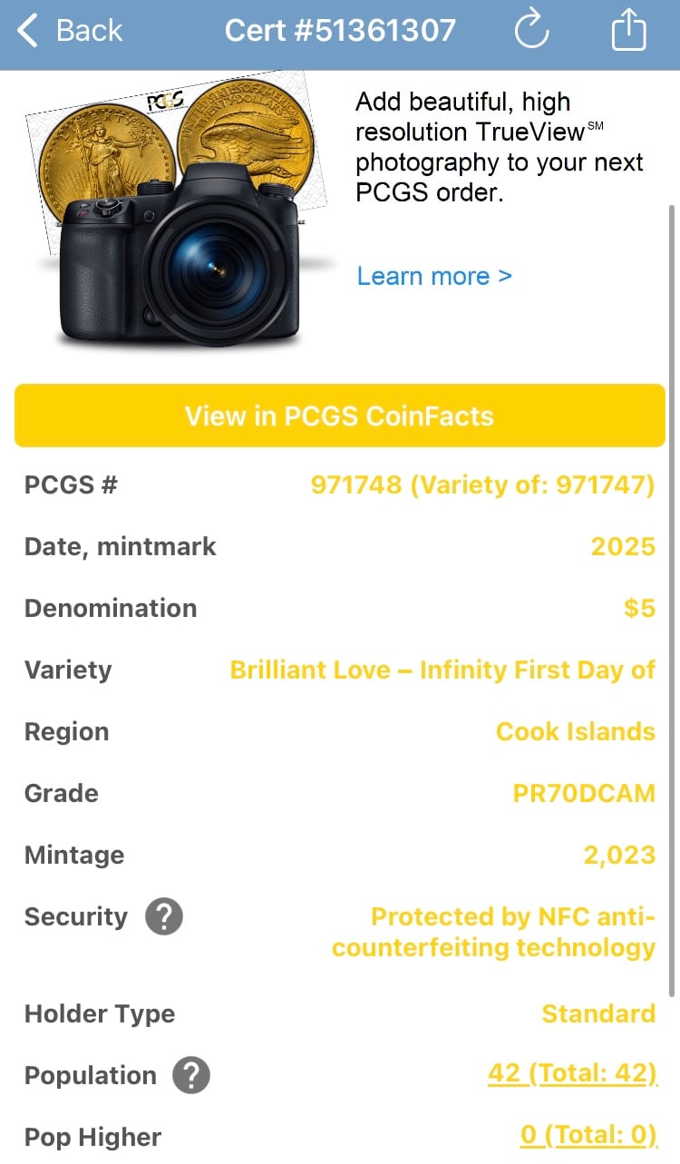 発行即日鑑定!! PCGS鑑定PR70+FDI ハート型コイン クック諸島