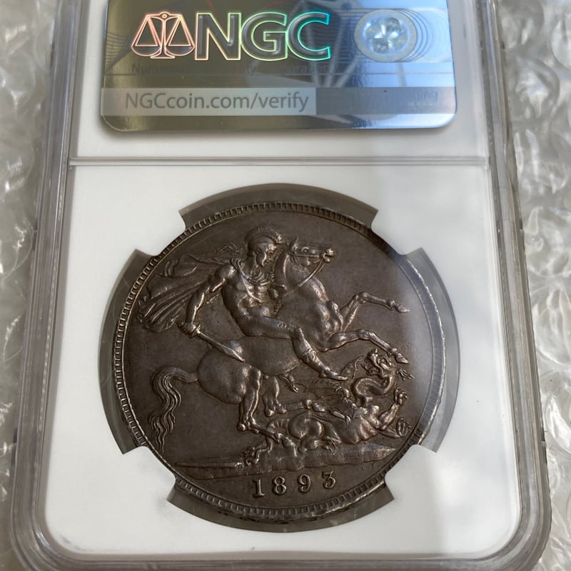 1893年LⅥ クラウン銀貨 ヴィクトリア女王 ヴェールヘッド NGC鑑定AU