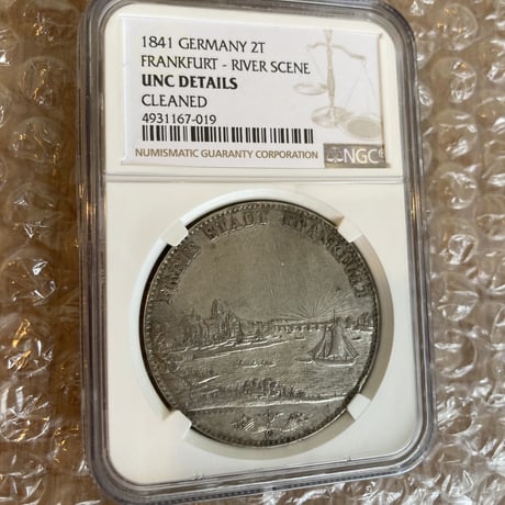 【NGC鑑定UNC】都市景観 ドイツ フランクフルト 1841年 2ターラー銀貨 シルバー アンティークコイン リバーシーン グルデン ギルダー
