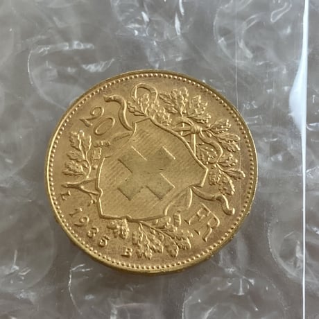 美品・未鑑定品 1935年LB スイス 20フラン金貨 ゴールド アルプスの少女 ブレネリ アルプス山脈と少女図 アンティークコイン