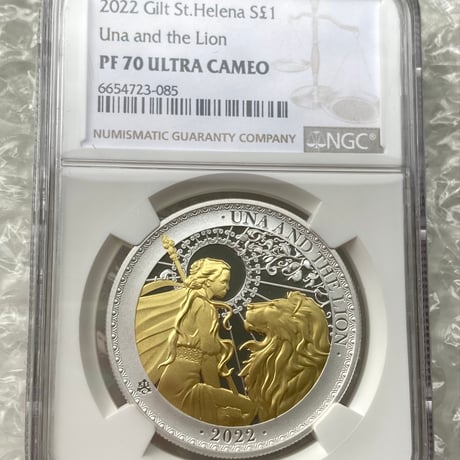 【NGC鑑定PF70】 2022年 ウナとライオン Gilt・GOLD PLATE版 セントヘレナ 1オンス銀貨 金メッキ シルバー プルーフコイン Una Lion