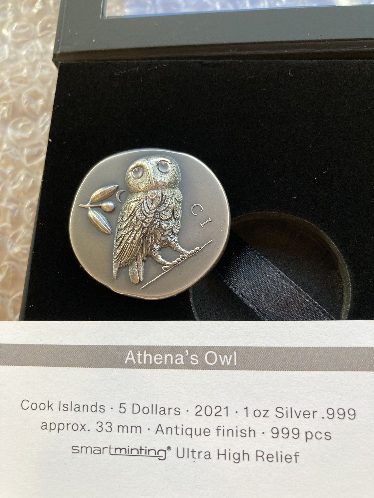 アテネ フクロウ銀貨 $5 1オンス銀貨 クック諸島 アンティーク アテネ フクロウ銀貨 $5 1オンス銀貨 クック諸島 アンティーク