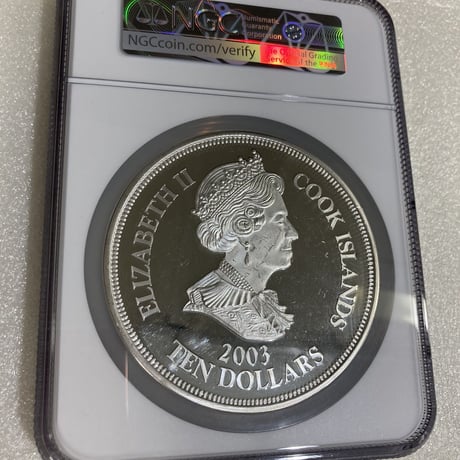 【NGC鑑定済】6オンス大型銀貨 クック諸島 極楽鳥 2003年 10ドル銀貨 発行198枚 187g シルバーコイン Cook Islands 2003 Bird of Paradise