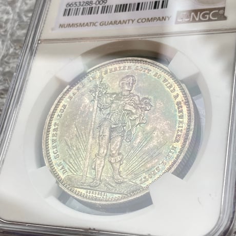 【NGC鑑定MS63・レインボートーンあり】1879年 スイス バーゼル 射撃祭 5フラン銀貨 シルバー アンティークコイン SWITZERLAND BASEL FESTIVAL