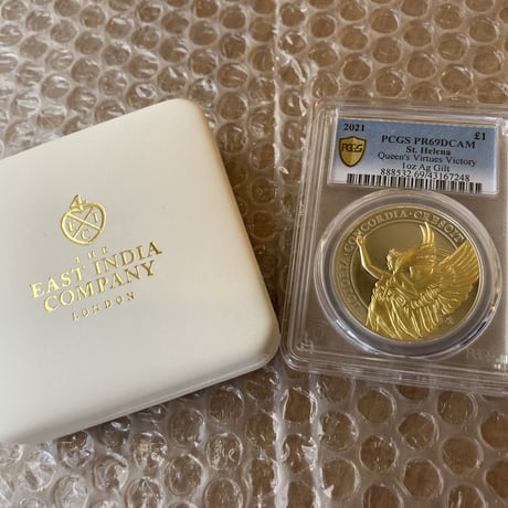 【PCGS鑑定PR69】Gilt・金メッキ版 女王の美徳シリーズ 勝利 2021 イギリス領セントヘレナ 1オンス銀貨 シルバー プルーフコイン