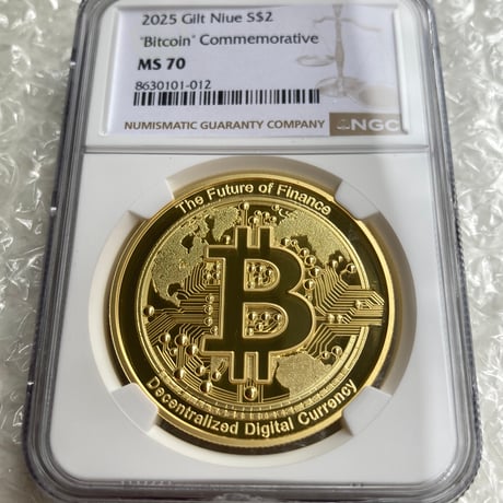 最高鑑定MS70 Gilt版 ビットコイン モチーフ 2025年 ニウエ国 2ドル 1オンス銀貨 シルバー プルーフコイン 暗号資産 暗号通貨 Bitcoin
