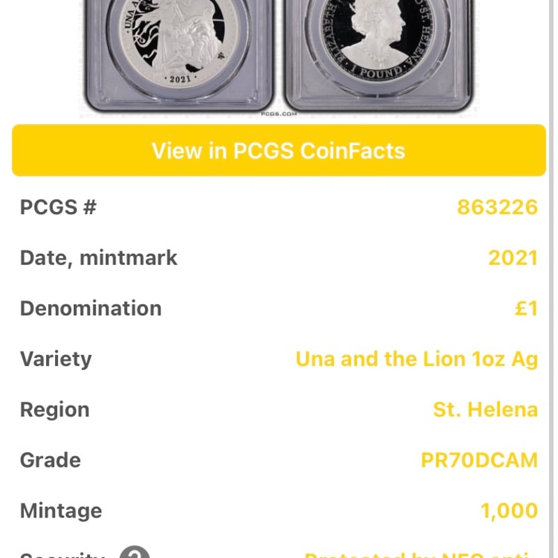 PCGS鑑定PR70】 ウナとライオン 2021年 イギリス領セントヘレナ造幣局