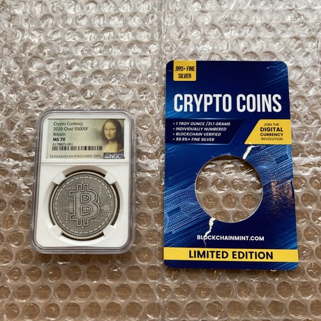【NGC鑑定MS70・モナリザラベル版】 ビットコイン チャド共和国 CFAフラン アンティーク版 1オンス銀貨 シルバーコイン 暗号資産 暗号通貨 仮想通貨 Bitcoin