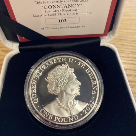 Gilt版 女王の美徳シリーズ 安定 恒常 CONSTANCY 2022 セントヘレナ 1オンス銀貨 シルバー プルーフコイン 金メッキ