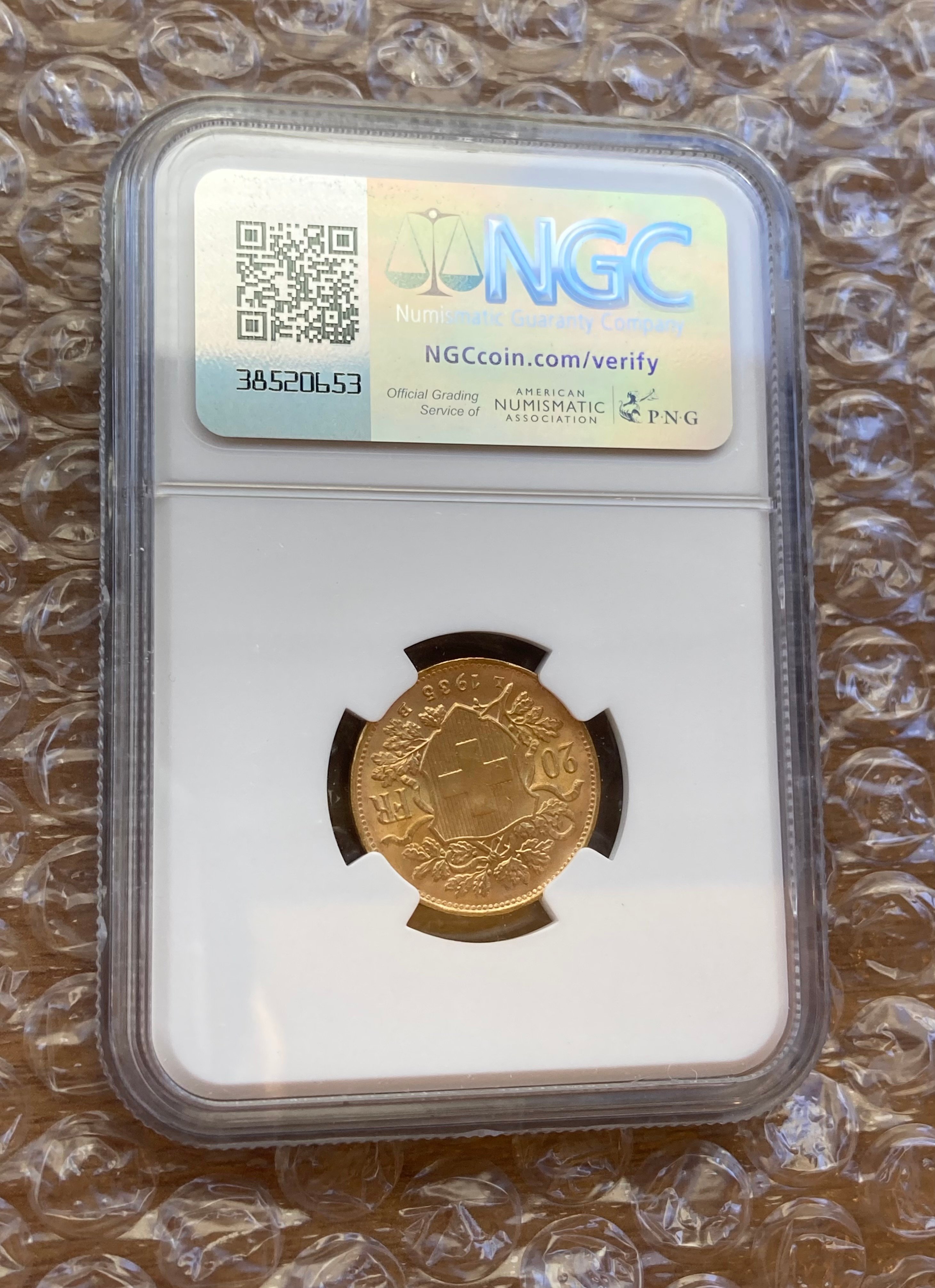 1935年LB スイス 20フラン金貨 ゴールド アルプスの少女 ブレネリ NGC