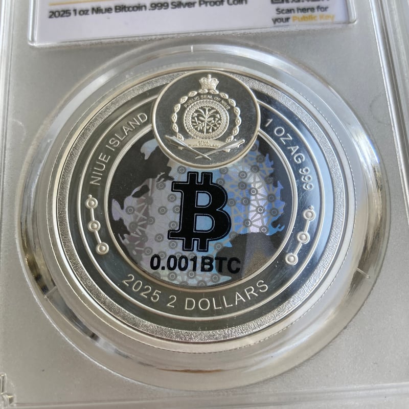 0.001BTCが内蔵】ビットコイン モチーフ ミントパーフェクトスラブ入り