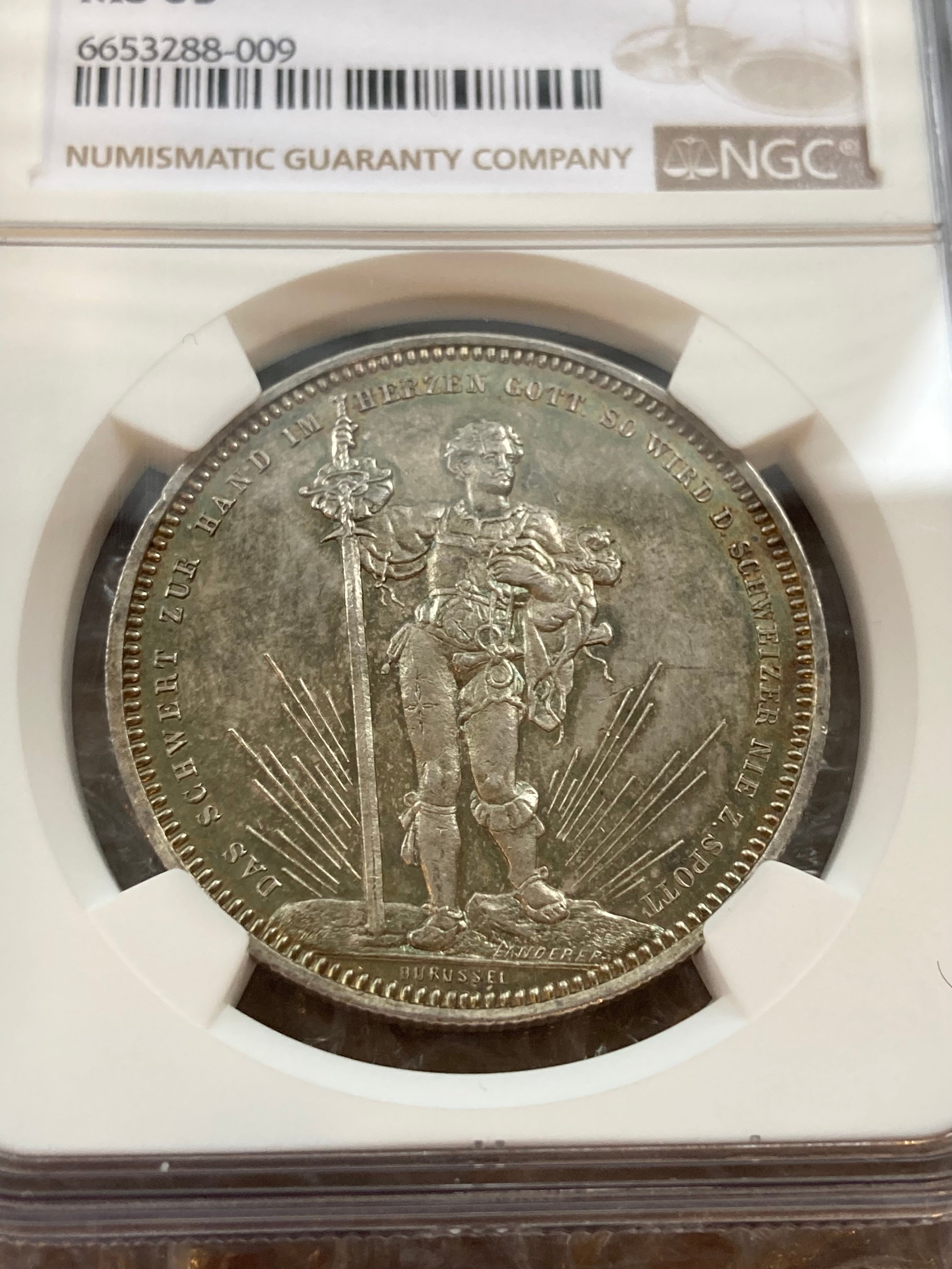 NGC鑑定MS63・レインボートーンあり】1879年 スイス バーゼル 射撃祭 5