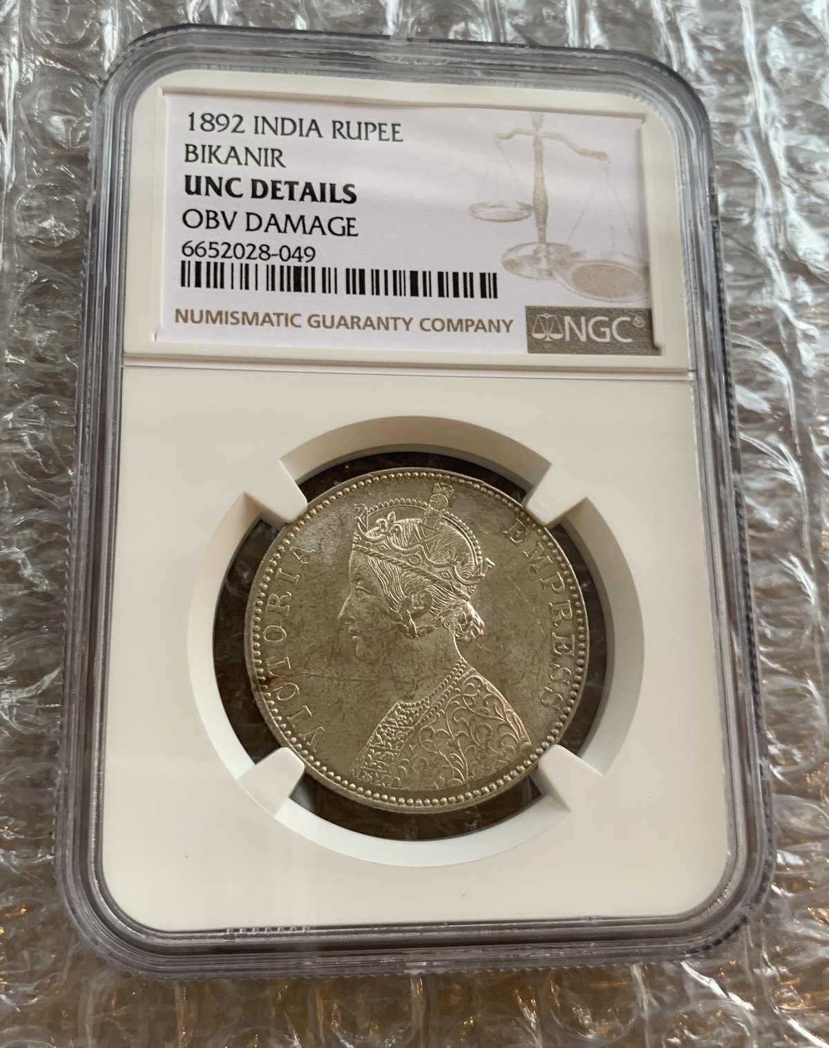 2891【NGC鑑定品・珍品】英領インド　1841年2ANNAS　銀貨