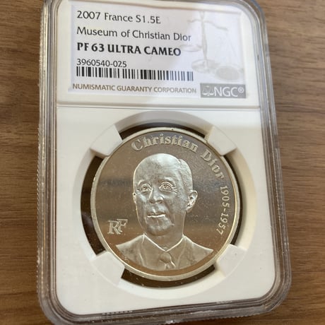 【NGC鑑定済】Dior公式 フランス造幣局 2007年 ディオール 1.5ユーロ銀貨 クリスチャンディオール プルーフコイン