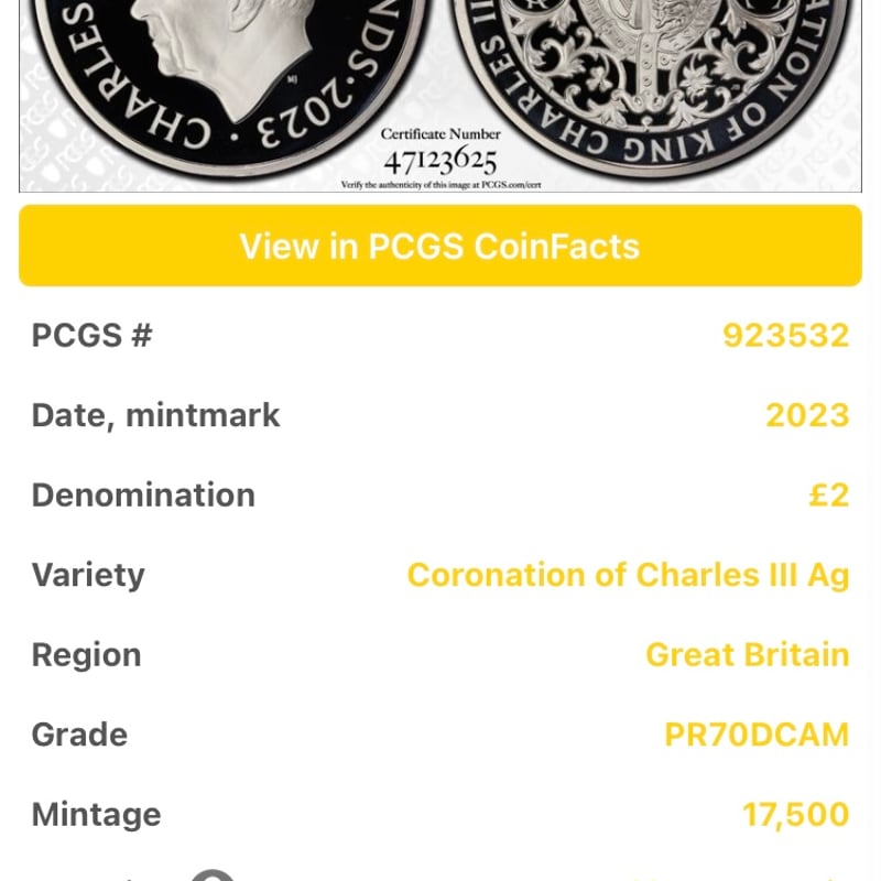 世界で6枚のPCGS70鑑定】 2023年 チャールズ3世 戴冠式記念